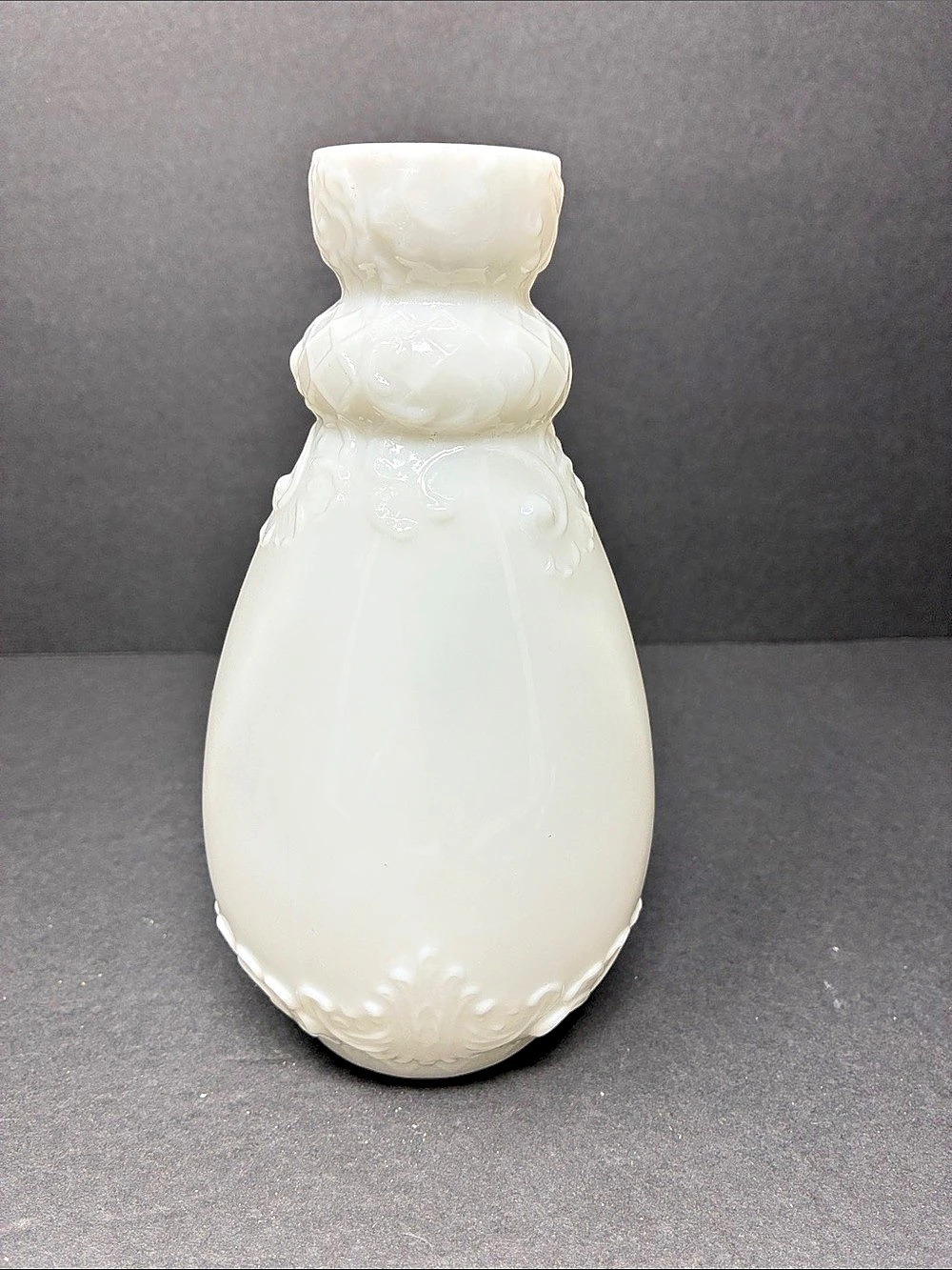 White Milk Glass Embossed Decorative Vase